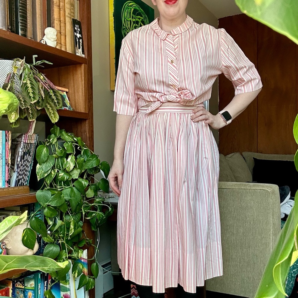 Vintage 50s candy striper skirt set - Picture 2 of 15